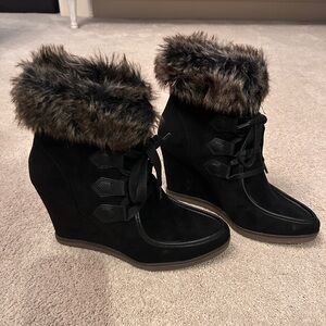 Merona Jaden Faux Suede Shearling Wedge Boots